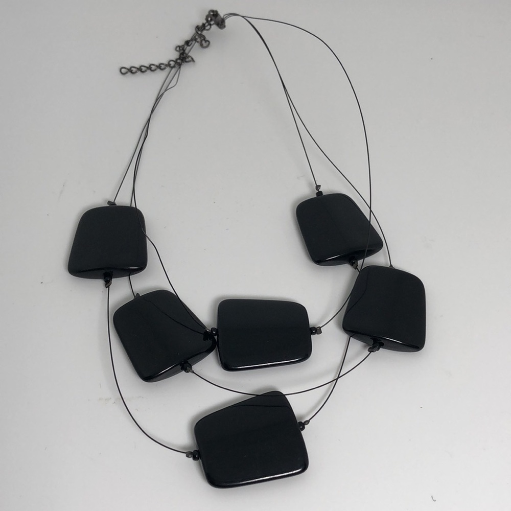 Black stone three tier costume necklace